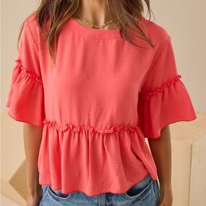 Altar'd State Coral Ruffle Blouse